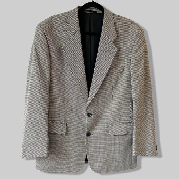 Thomas Jeffery Houndstooth Wool Blend Blazer  Made in Portugal - Picture 1 of 16